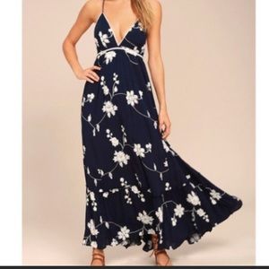 Low back strappy maxi embroidered floral dress